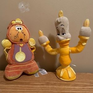 Disney Store Lumiere and Cogsworth Plush Beauty and the Beast